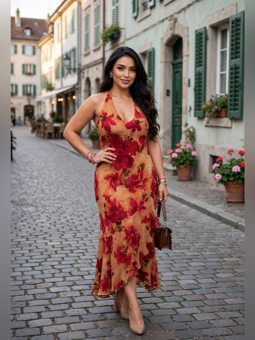NWT Jessica Simpson floral Halter Maxi Dress Backless Ruffle Hem Wedding Guest
